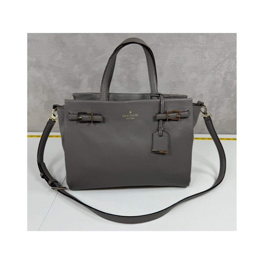Kate Spade Lanie Satchel Bag M Clock Tower Grey Pebbled Leather Handbag